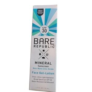 Bare Republic Mineral Face Sunscreen Gel Lotion 30 No Nano Zinc Oxide 1.7 Fl Oz